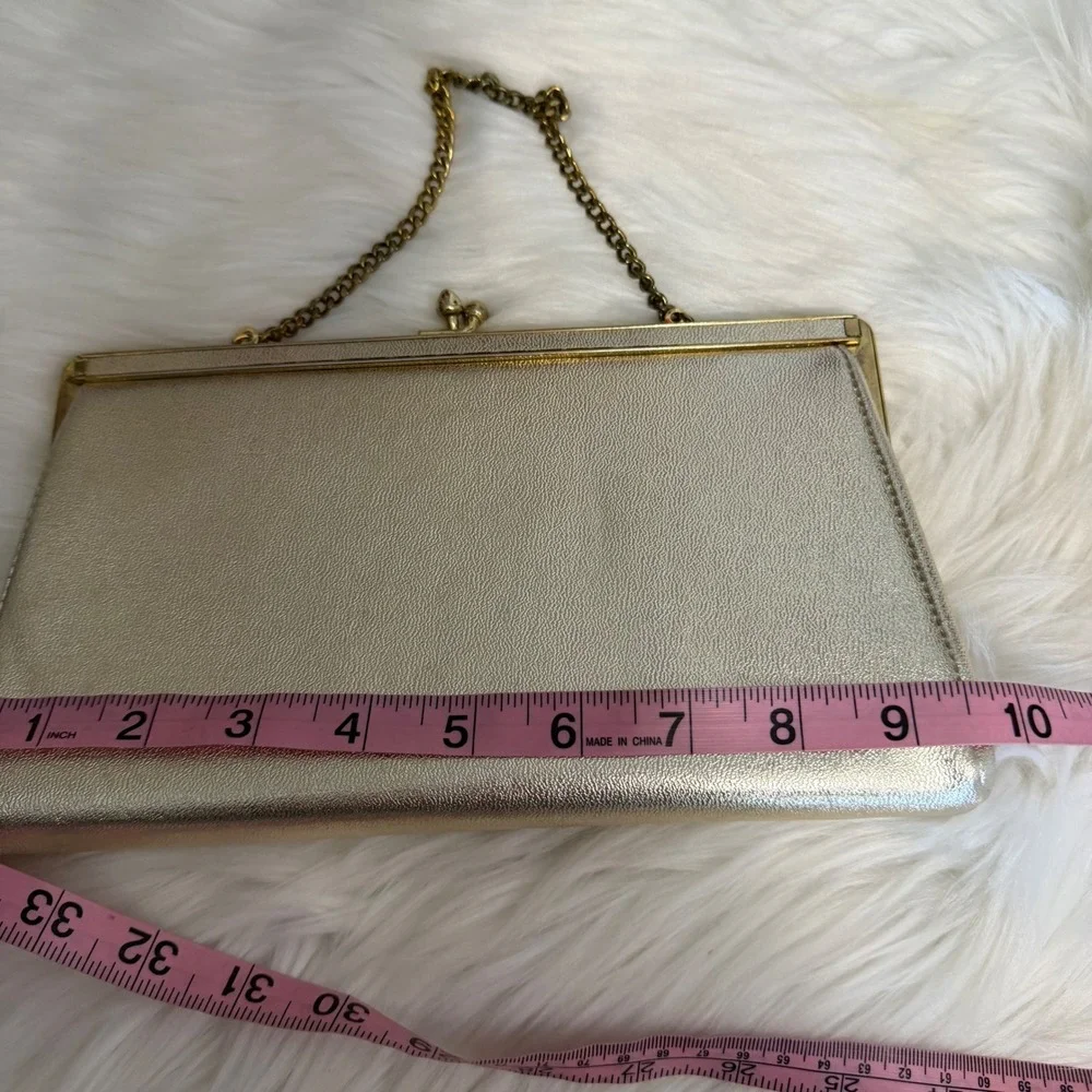 Vintage - Metallic Gold Clutch‎ Handbag and Chain Strap
